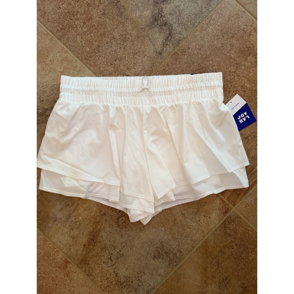 Women's JoyLab High-Rise Flutter White Shorts Built In Briefs Size XL NWT